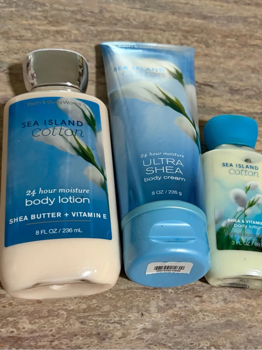 Bath & Body Works Discontinued Sea Island Cotton Lotions and Body Cream Trio